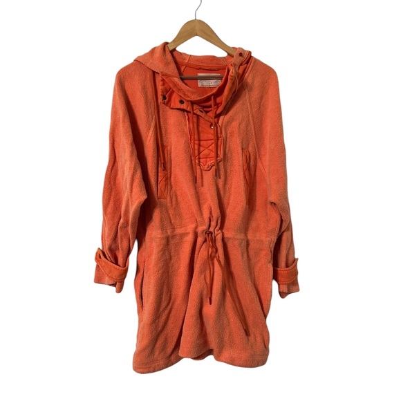 FREE PEOPLE Sadie Orange Fleece Hoodie Sweater Dress Jacket - Picture 5 of 10